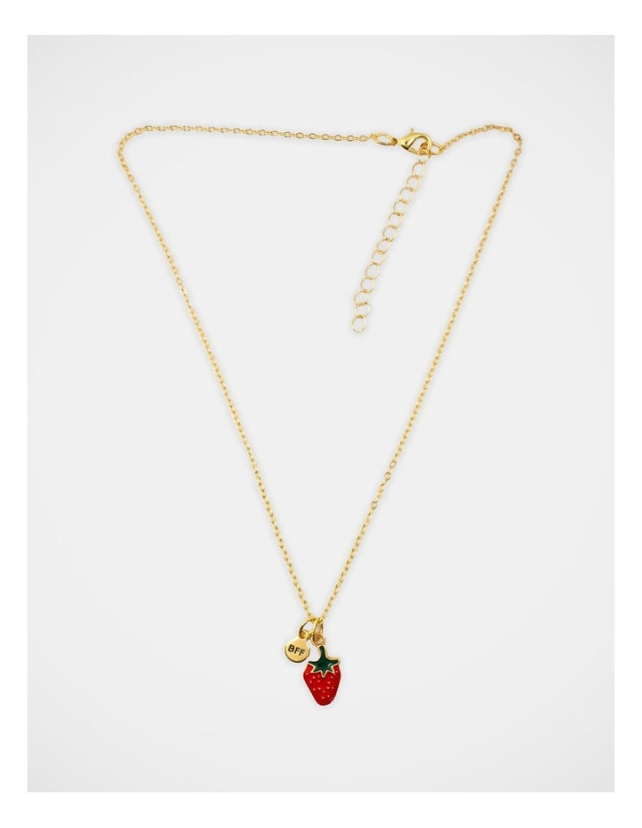 Cherry and Strawberry Bff Necklace Set in Gold