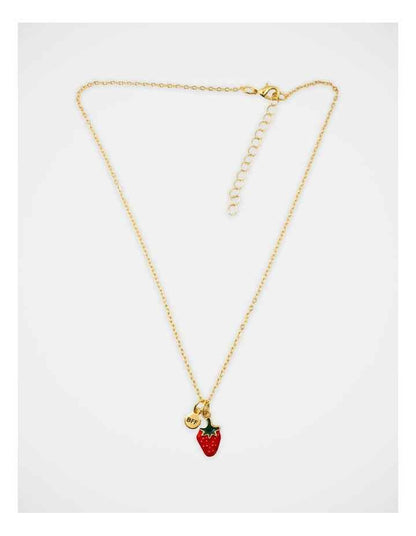 Cherry and Strawberry Bff Necklace Set in Gold