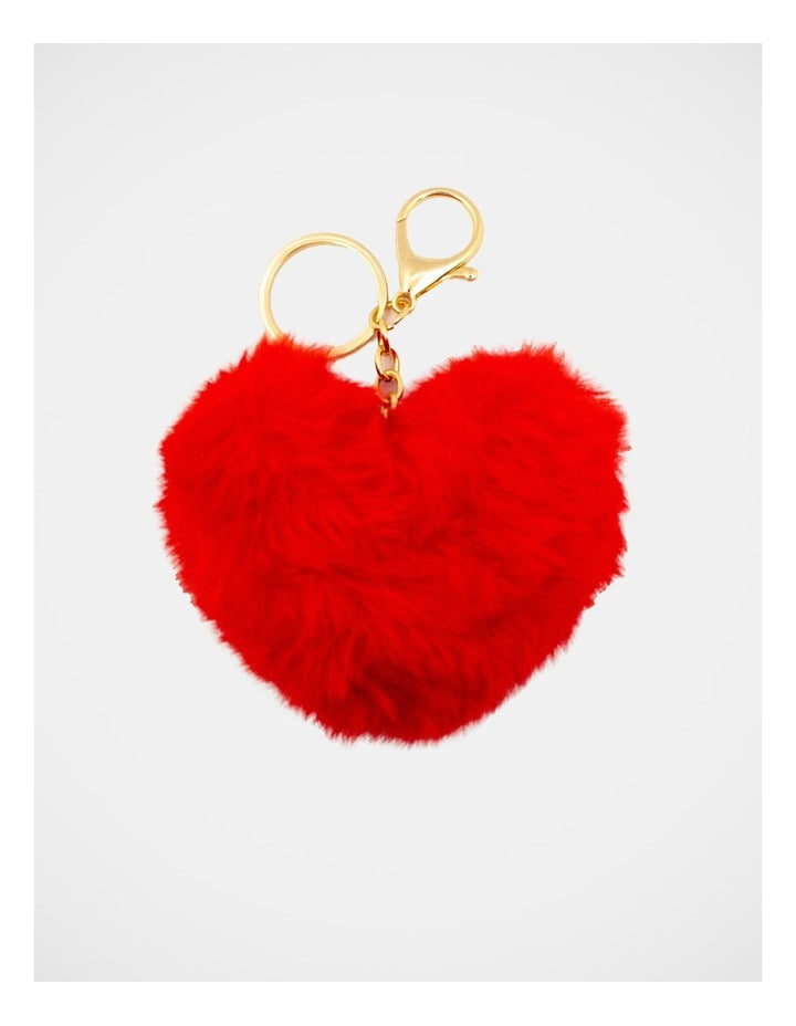 Fluffy Heart Keyring in Red