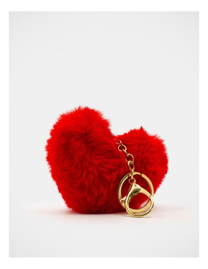 Fluffy Heart Keyring in Red