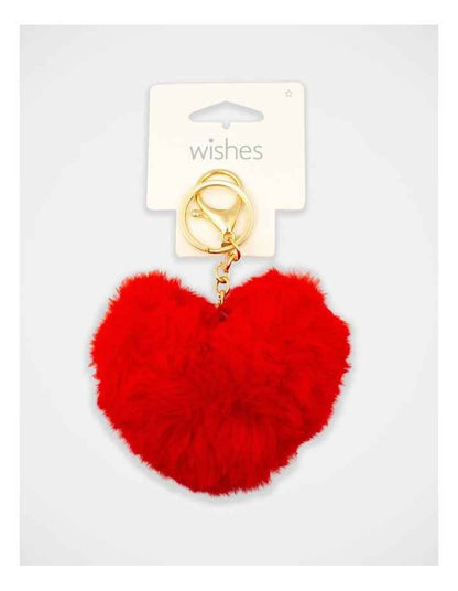 Fluffy Heart Keyring in Red