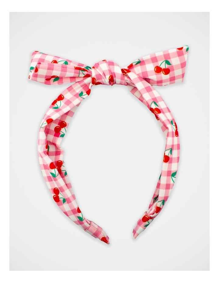 Gingham Cherry Printed Bow Aliceband in Multi