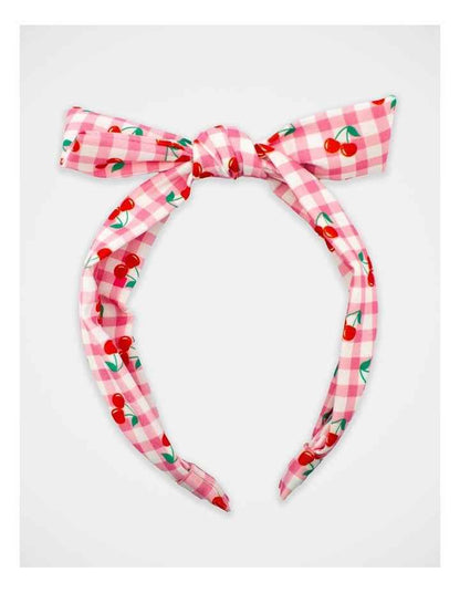 Gingham Cherry Printed Bow Aliceband in Multi