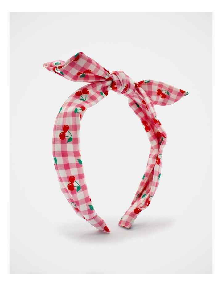 Gingham Cherry Printed Bow Aliceband in Multi