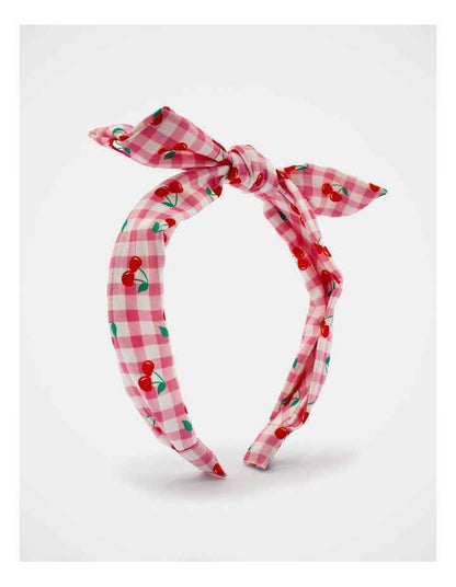Gingham Cherry Printed Bow Aliceband in Multi