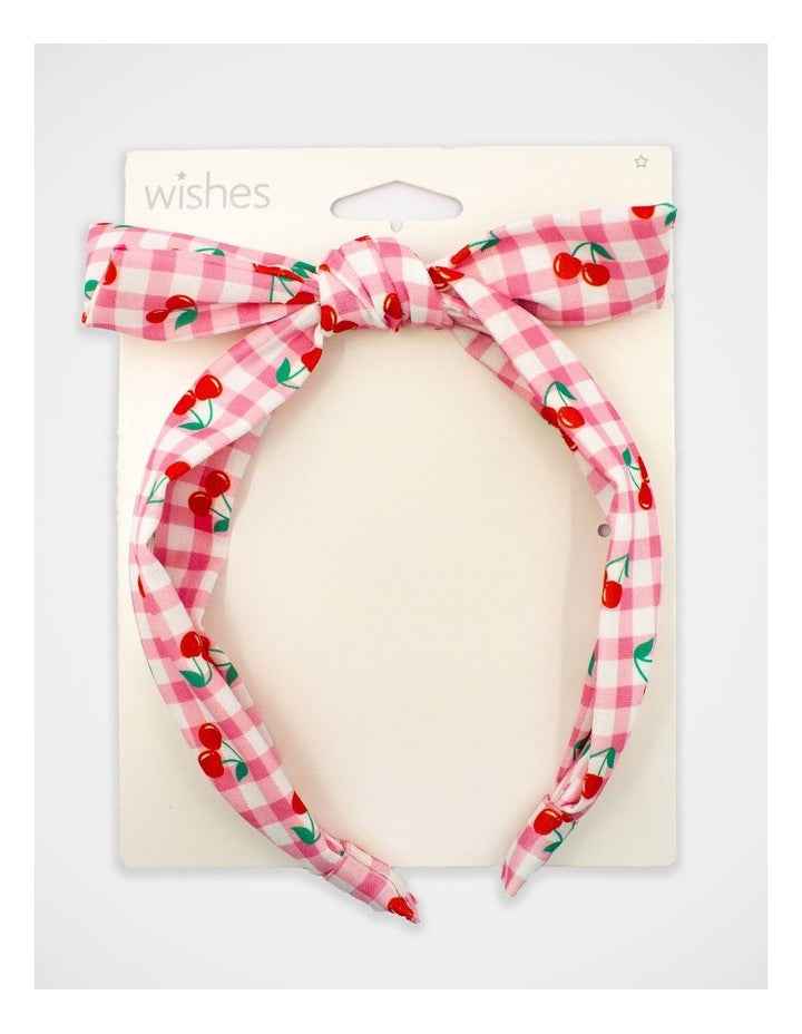 Gingham Cherry Printed Bow Aliceband in Multi