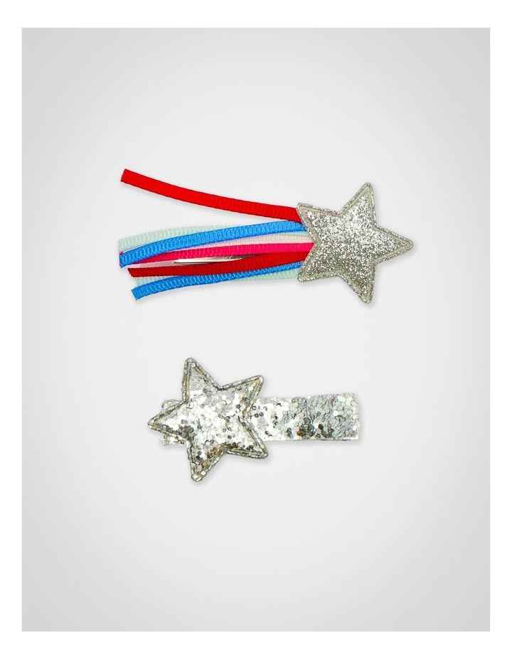 Glitter Star Hairclip 2 Pack in Silver