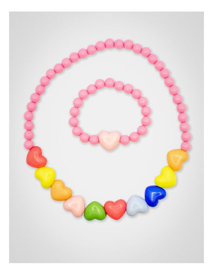 Beaded Heart Necklace and Bracelet Set in Multi