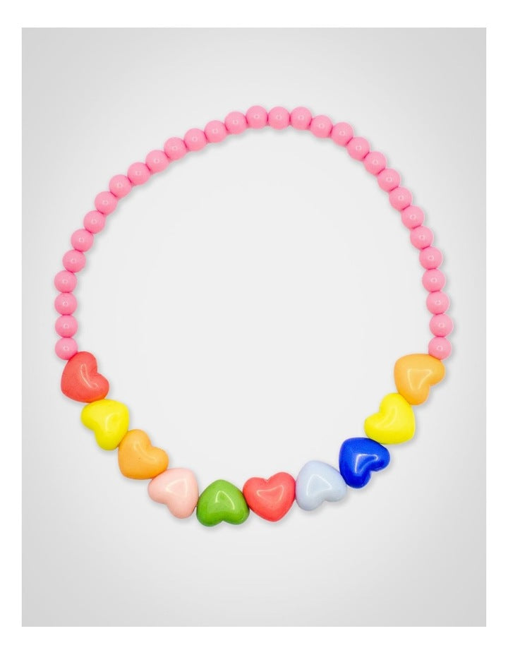 Beaded Heart Necklace and Bracelet Set in Multi