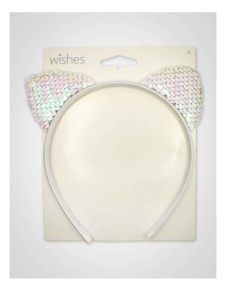 Sequin Ear Aliceband in White