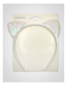 Sequin Ear Aliceband in White
