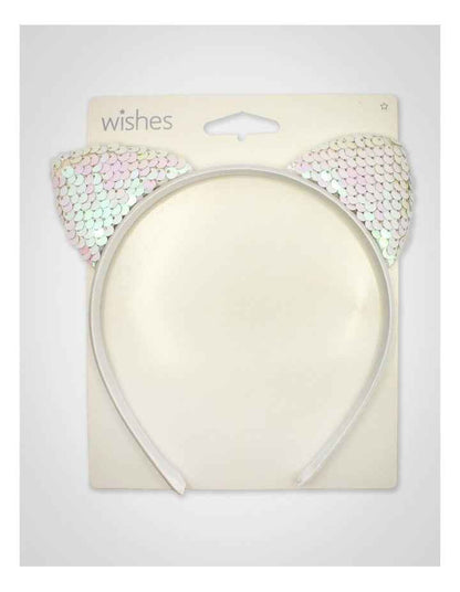 Sequin Ear Aliceband in White