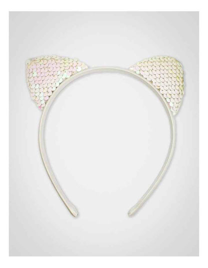 Sequin Ear Aliceband in White