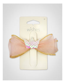 Glitter Crown Bow Hair Clip in Pink