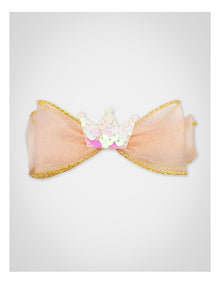 Glitter Crown Bow Hair Clip in Pink