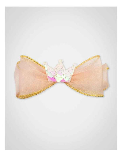 Glitter Crown Bow Hair Clip in Pink