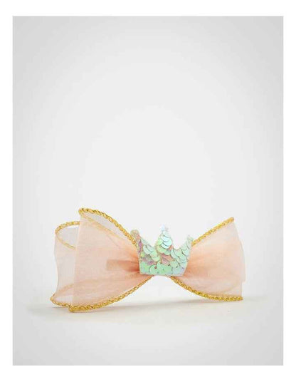 Glitter Crown Bow Hair Clip in Pink