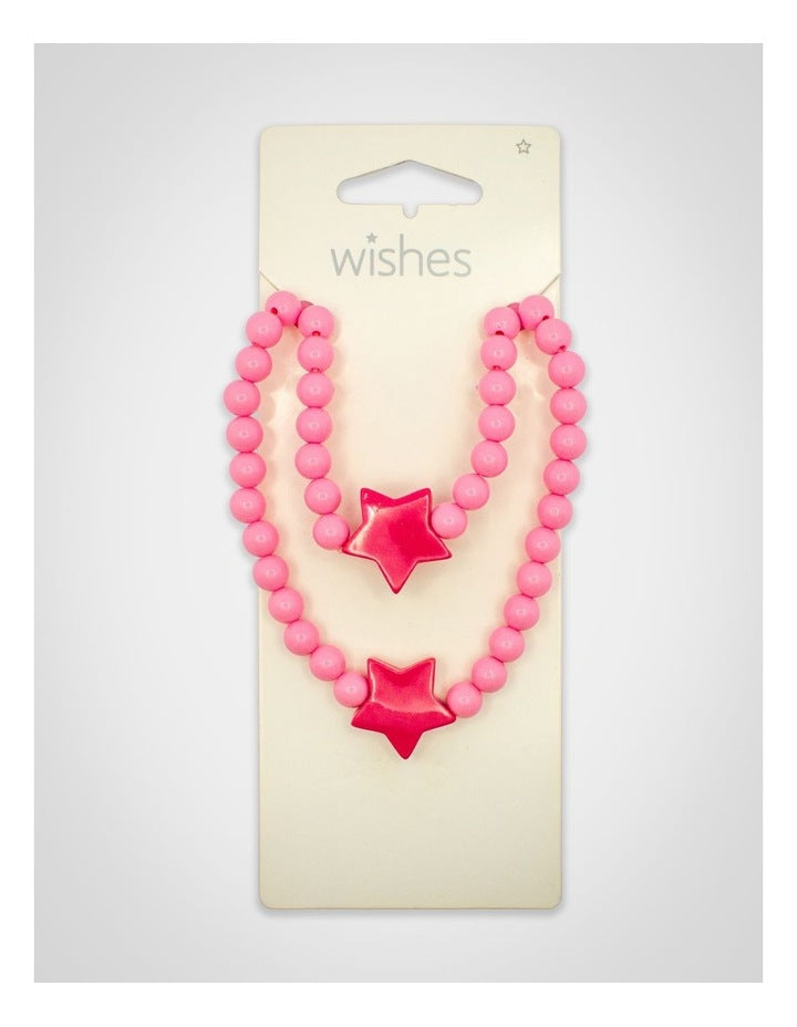 Beaded Star Necklace & Bracelet in Pink