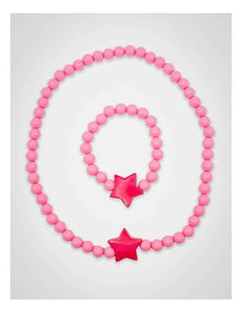 Beaded Star Necklace & Bracelet in Pink