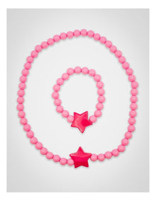 Beaded Star Necklace & Bracelet in Pink