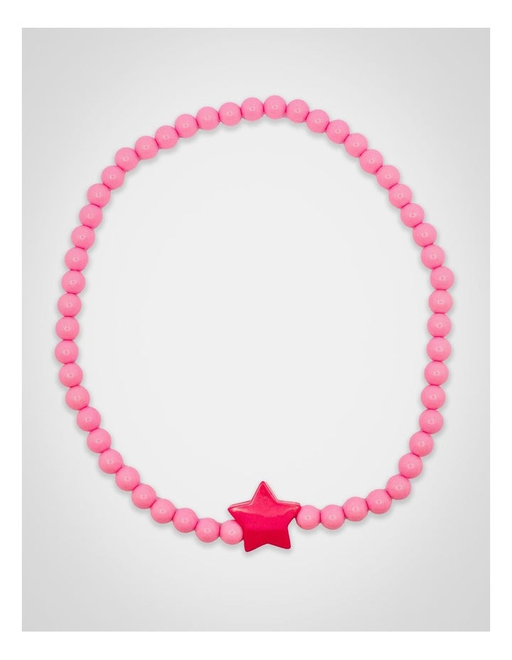 Beaded Star Necklace & Bracelet in Pink