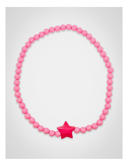 Beaded Star Necklace & Bracelet in Pink