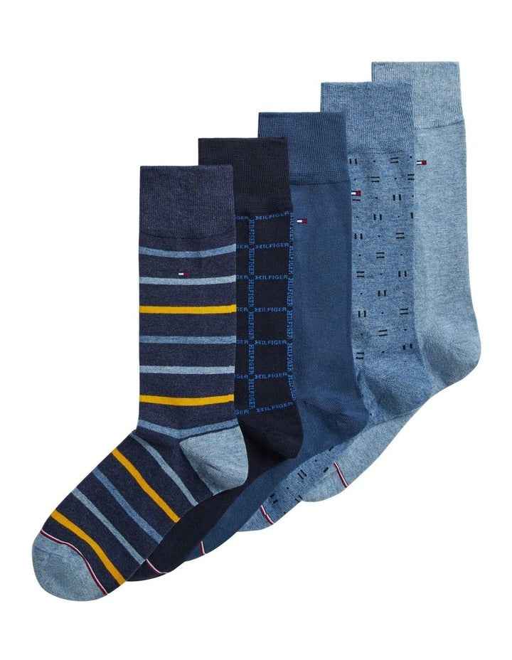 Dress Crew Pattern Socks 5 Pack in Blue