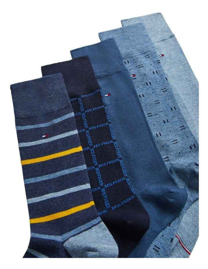 Dress Crew Pattern Socks 5 Pack in Blue
