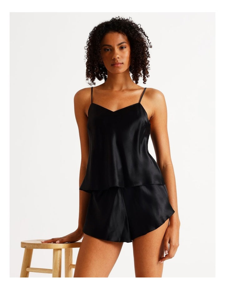Silk Cami Boxer Set in Black