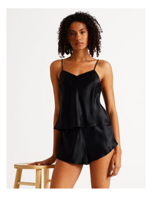 Silk Cami Boxer Set in Black