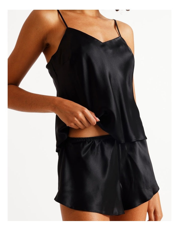 Silk Cami Boxer Set in Black