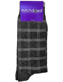 Textured Grid Cotton Dress Socks in Grey