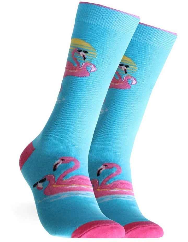Cool Flamingo Cotton Socks in Blue