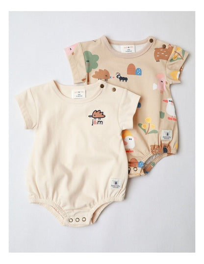 Naturals 2 Pack Bodysuit with Echidna Embroidery in Oatmeal