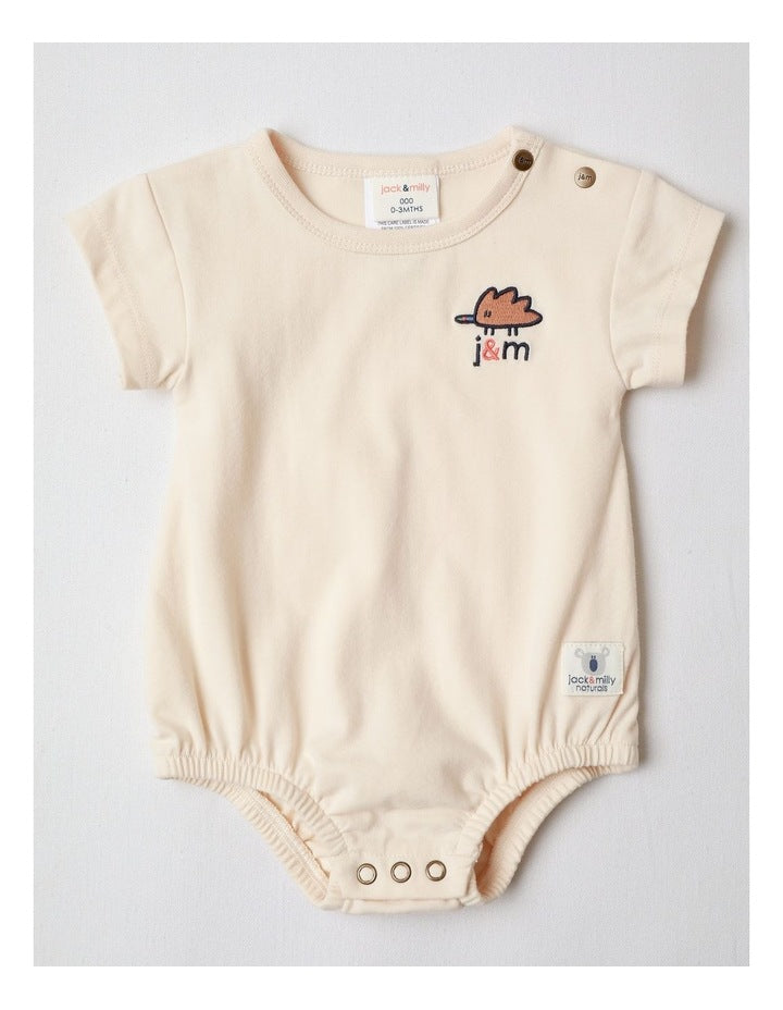 Naturals 2 Pack Bodysuit with Echidna Embroidery in Oatmeal