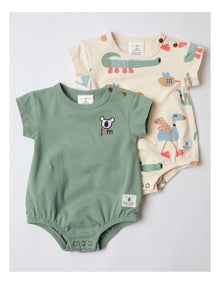 Naturals 2 Pack Rib Bodysuits with Koala Embroidery in Green