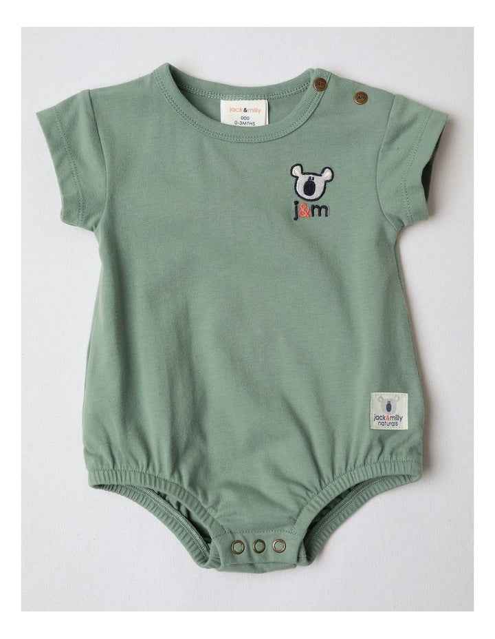 Naturals 2 Pack Rib Bodysuits with Koala Embroidery in Green