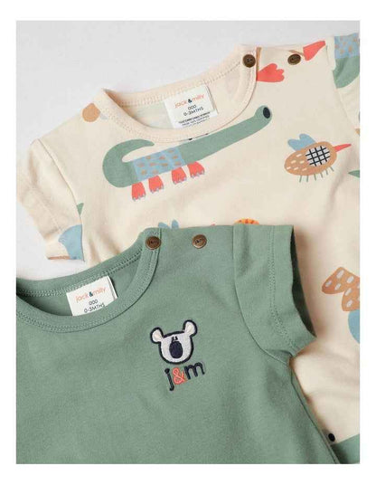 Naturals 2 Pack Rib Bodysuits with Koala Embroidery in Green