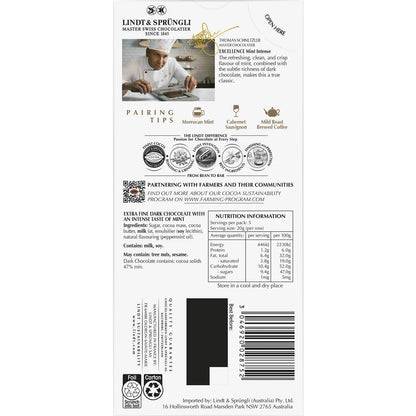 Lindt Excellence Mint Intense Dark Chocolate Block 100g