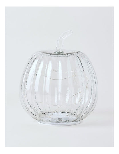 Large Pumpkin Lantern 22.5*22.5*26cm Clear Glass With B/O LED Light(3PCS-AAA)