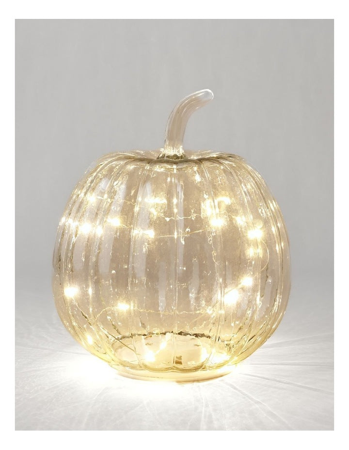 Large Pumpkin Lantern 22.5*22.5*26cm Clear Glass With B/O LED Light(3PCS-AAA)