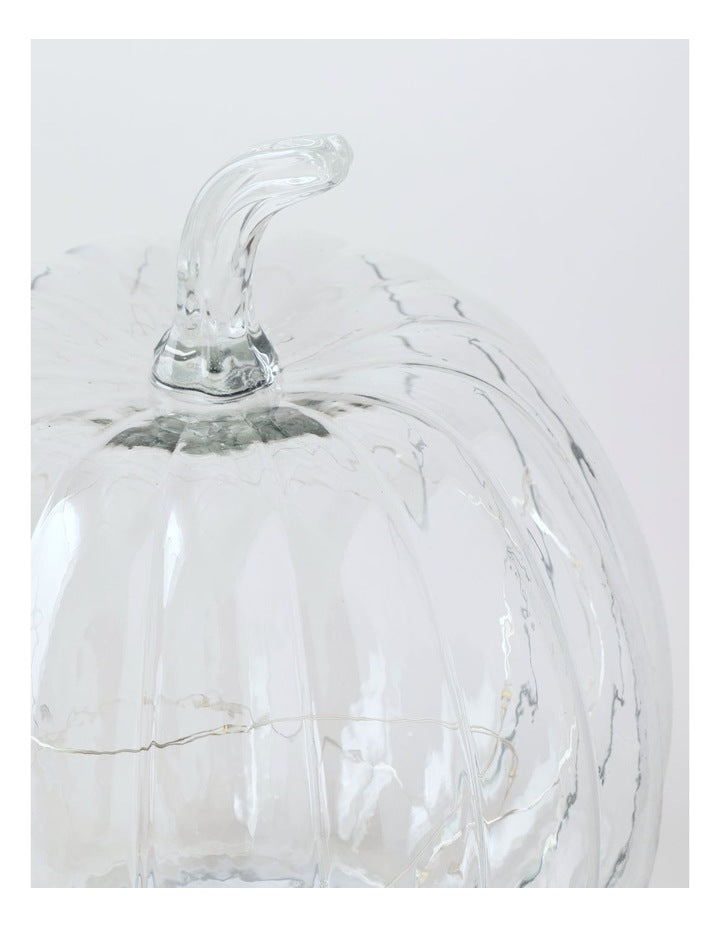 Large Pumpkin Lantern 22.5*22.5*26cm Clear Glass With B/O LED Light(3PCS-AAA)