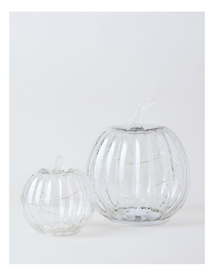 Large Pumpkin Lantern 22.5*22.5*26cm Clear Glass With B/O LED Light(3PCS-AAA)