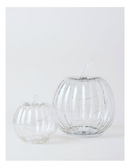 Large Pumpkin Lantern 22.5*22.5*26cm Clear Glass With B/O LED Light(3PCS-AAA)
