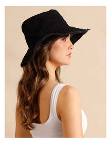 Frayed Edge Bucket Hat in Black