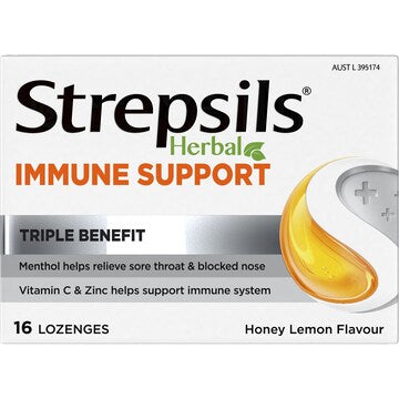 Strepsils Herbal Lozenges Immune Support Honey Lemon 16 pack