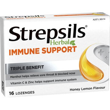 Strepsils Herbal Lozenges Immune Support Honey Lemon 16 pack