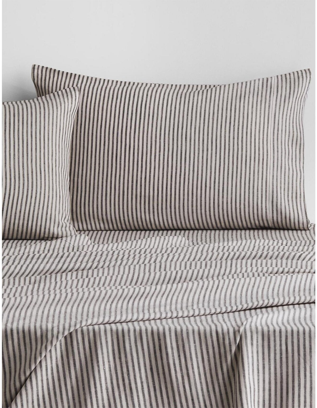 ABBOTSON TICKING STRIPE QUEEN FLAT SHEET IN CARBON