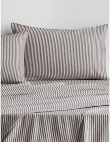 ABBOTSON TICKING STRIPE QUEEN FLAT SHEET IN CARBON