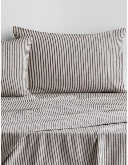 ABBOTSON TICKING STRIPE QUEEN FLAT SHEET IN CARBON